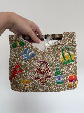 Hand-Beaded Multicolor Tote Bag with Bamboo Handle